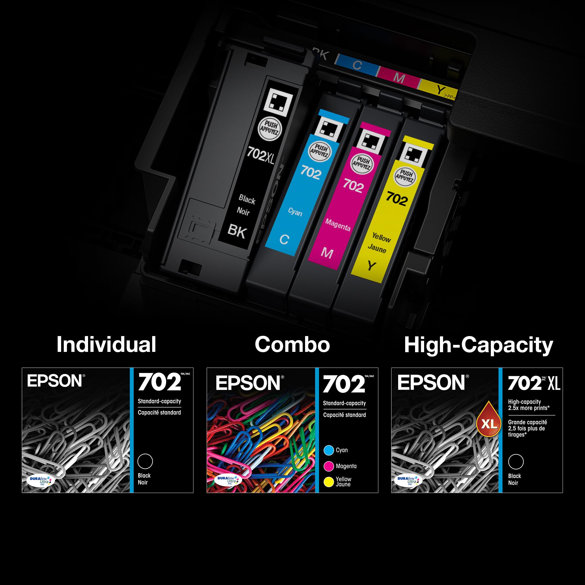 EPSON 702 DURABrite Ultra Ink Standard Capacity Black Cartridge (T702120-S) Works with WorkForce Pro WF-3720, WF-3730, WF-3733