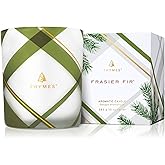 Thymes Frasier Fir Candle – Frosted Plaid Collection – Green & White Glass Jar Design – Scented Candles for Home Decor – Notes of Crisp Siberian Fir, Cedarwood & Sandalwood (Medium, 10 oz)