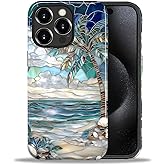 Flivro Case for iPhone 15 Pro Max, Hybrid Heavy Duty 2 in 1,PC Hard Shell & Silicone Inner Bumper, Anti-Scratch Full-Body Cover Shockproof Slim Design Case - Beach Palm Tree