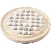 Earthen Crafts Marble Solitaire Board Game 10" Travertine | Mind Game with 42 White Marble Balls, Classic Puzzle Game for family, Modern Tabletop Brain Teaser, One Player Game