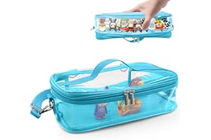 Taladad Carrying Case for Tonie Figures,Transparent Carrying Bag,Portable Storage Bag with Magnetic Base for 20-30 Tonie box Figures Characte Organizer (Blue)