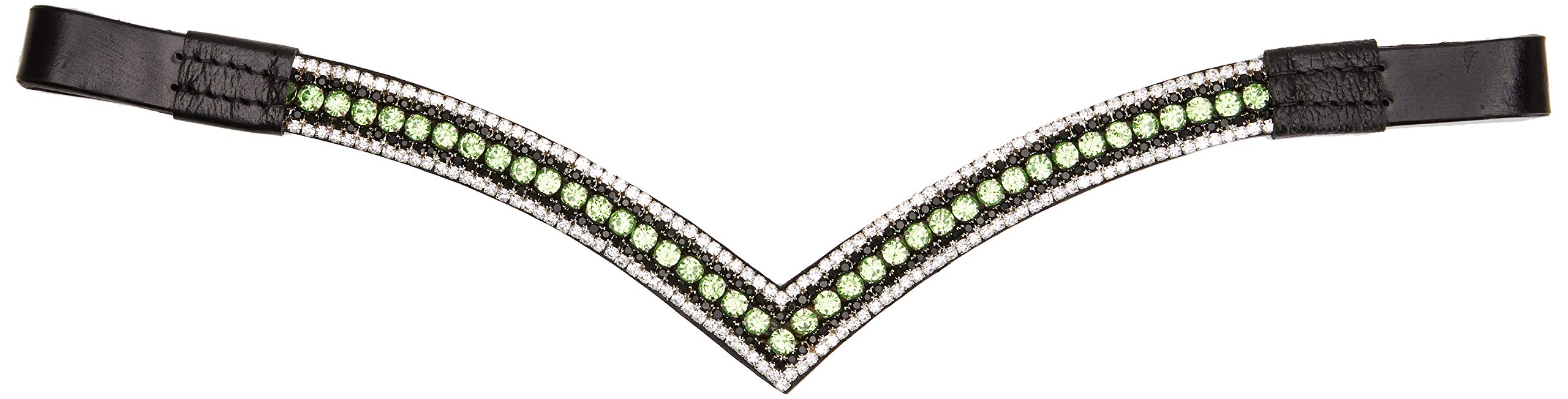 Cwell Equine Bling V Shape 5 Rows Diamante Parrort Green/Clear Crystal Browband Dressage Black (Pony 14 Inches)