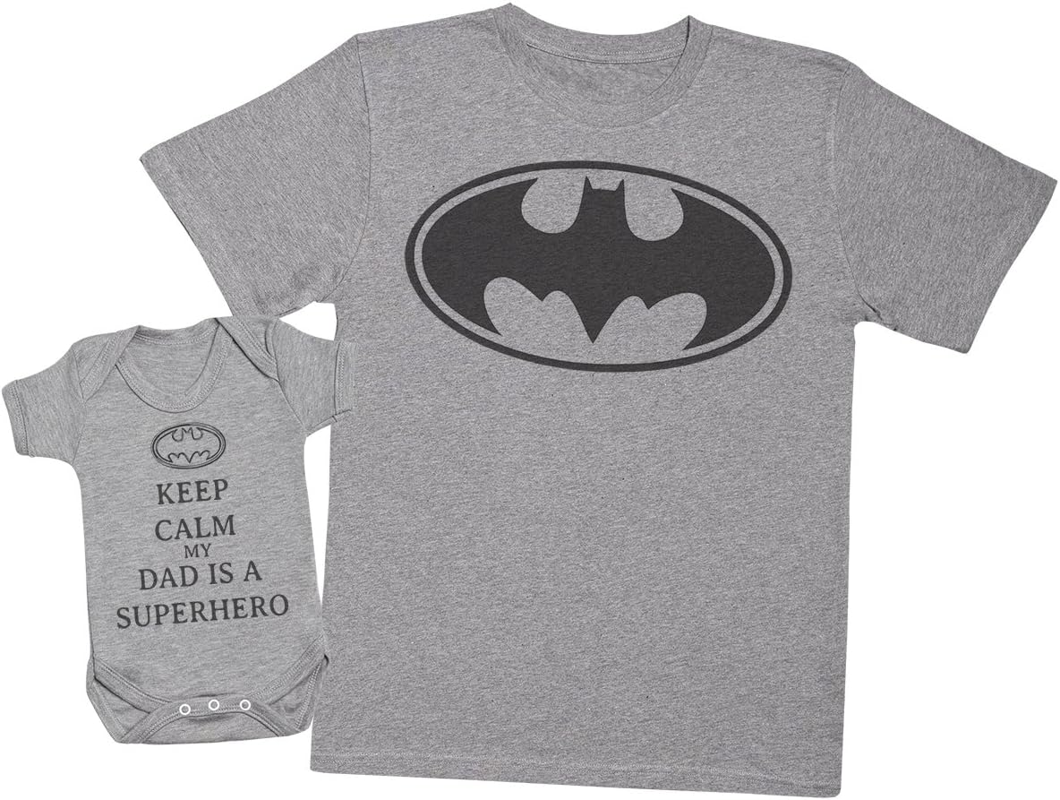 Keep Calm My Dad is A Hero - Matching Father Baby Gift Set - Mens T Shirt & Baby Bodysuit