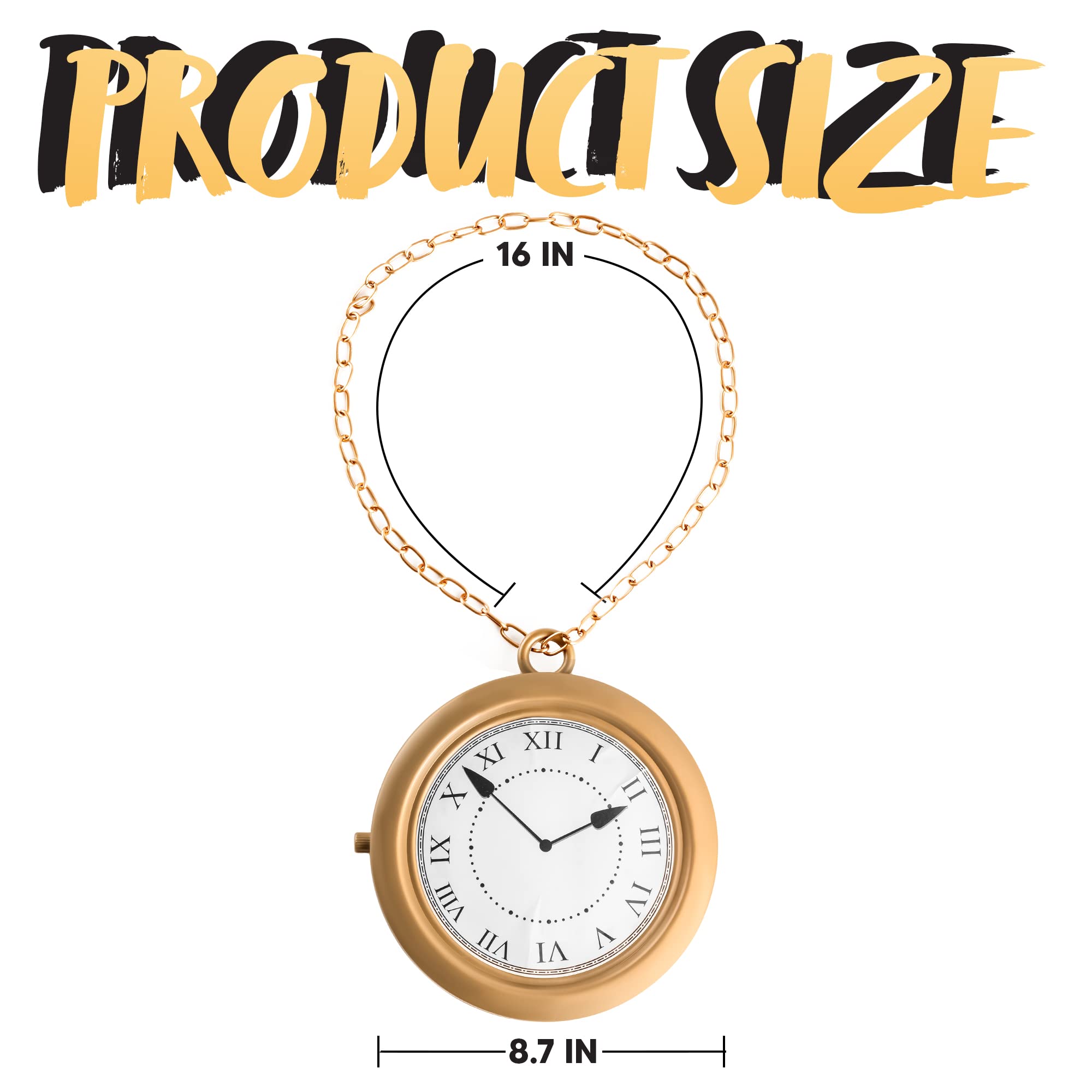 Spooktacular Creations Spooktacular Creations Gold Clock Necklace Halloween Jumbo Gold Necklace White Rabbit Clock Hip Hop Rapper for Kids Women Men Halloween Party Decorations, White Rabbit Costume