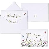 Gift Boutique 24 Pack Wildflower Thank You Cards with Envelopes & Floral Sticker Seals for Birthday Baby Shower Bridal Shower Wedding Graduation Any Occasion 4" x 6"
