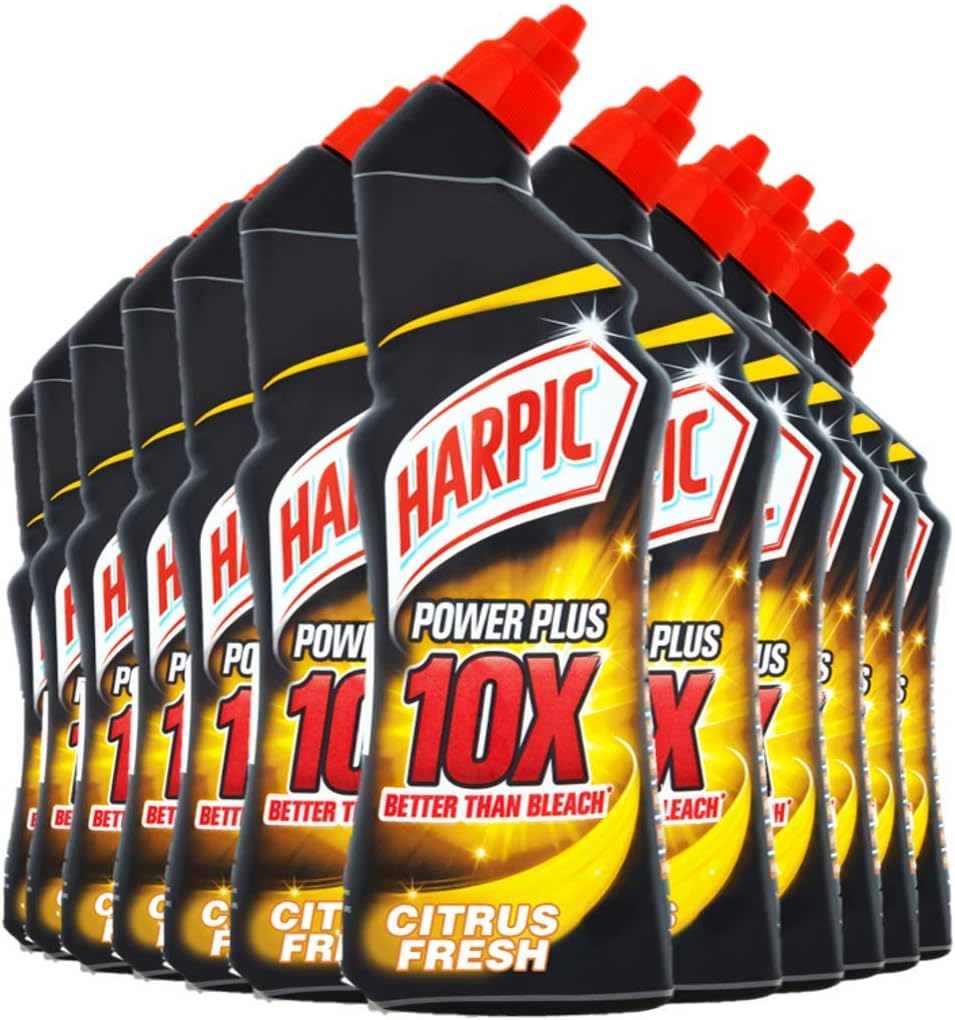 Harpic Power Plus Toilet Cleaning Gel, Citrus, 750ml (12 x 750ml, Total 9.0L), Removes Limescale in 1 minute