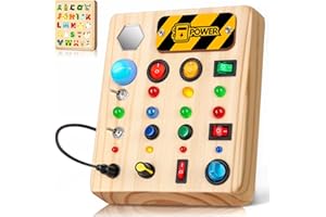 TINTECUSA LED Busy Board, Wooden Sensory Toys for Toddler, Montessori Music Toy for Airplane, Travel Activity Educational Learning Toy, Busy Light Switch Autism Toys, Birthday Boys Girls Gifts