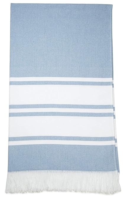 Serviette De Plage Bleu Ciel Fouta En Eponge 100 Coton Avec