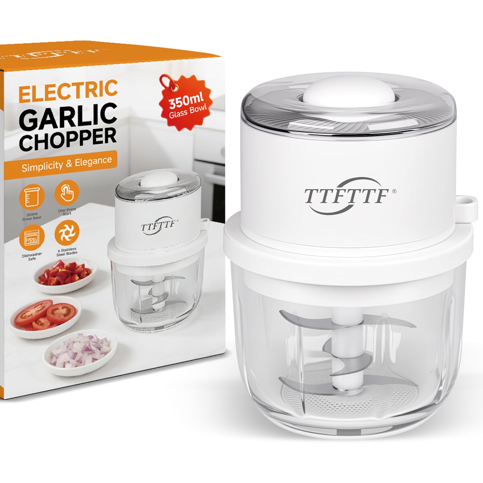 Photo 1 of ***MISSING PIECE -SELLING AS PARTS  ONLY*** TTFTTF Electric Garlic Chopper, 350ML Glass Bowl Mini Food Processor, Portable Veggie Chopper Onion Garlic Grinder, Wireless Blender for Ginger, Chili, Fruit, Meat, etc