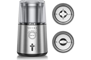 Secura Electric Coffee Grinder and Spice Grinder with 2 Stainless Steel Blades