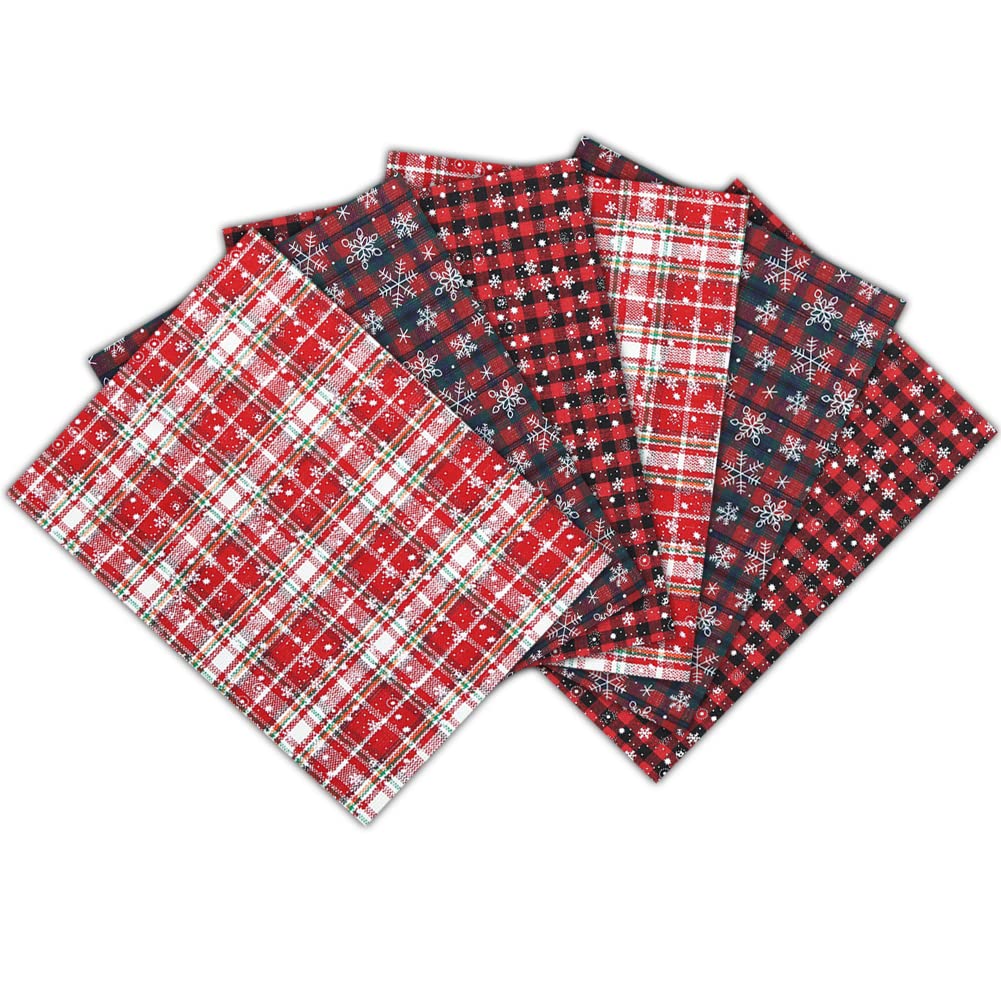 Christmas Gingham Linen Fabric,6 PCS Xmas Tartan Fat Quarters Fabric Bundles,Christmas Red Green Calico Material Fabric Squares 50 x 40cm/20 x 16 Inches for Crafting DIY Sewing Handmade Cloth