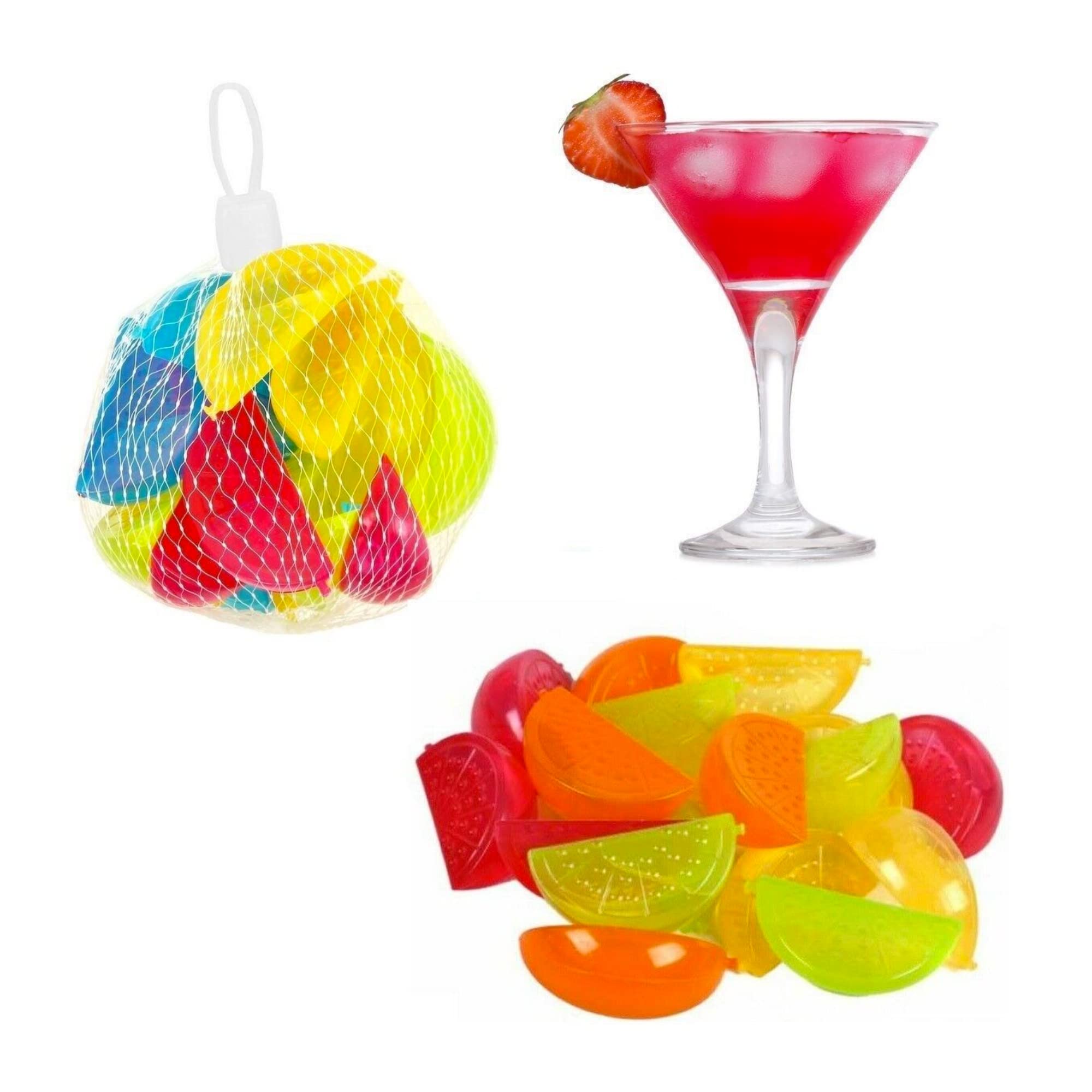 Citystores® 12 Multicoloured Lemon-Shaped Reusable Ice Cubes - Plastic, BPA-Free, Perfect for Drinks, Parties, Cocktails & Kids