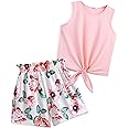 Arshiner Girl's 2 Piece Outfits Tie Knot Tank Top and Paperbag Waist Pocketed Summer Short Sets