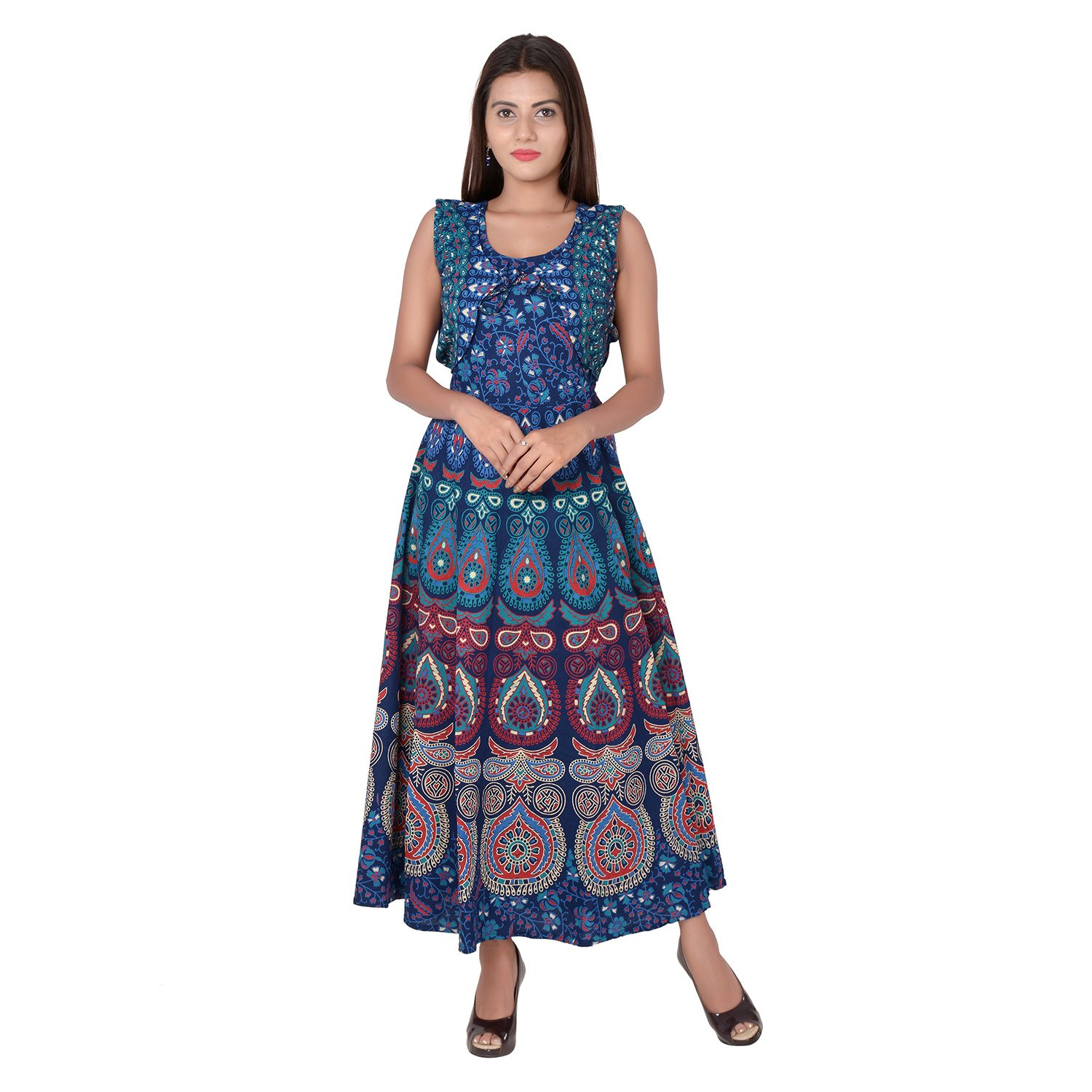chinese dress ladies Nira Cotton Maxi Dress Strappy Lace Style  Jaipuri Cotton