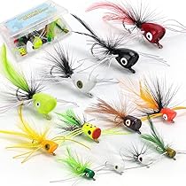 Ansnbo 12pcs Fly Fishing Popper Flies Kit, Bass, Panfish, Sunfish