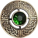 Scottish Pewter Round Kilt Brooch with Multi-Color Gemstone – Antique and Chrome Finish