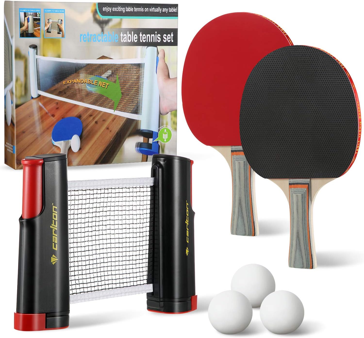 All-in-One Portable Table Tennis Set, Portable Carry Retractable Telescopic Table Top Tennis Net Rack with Table Tennis Racket Ping Pong for Indoor Outdoor Anywhere Entertainment Game Sports Gift : Sports & Outdoors