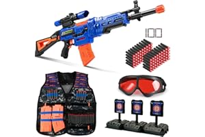 Bigpower Electric Kids Toy Sniper Rifle with Scope Tactical Vest Kit,4 in 1 Automatic Kids Sniper Rifle Toy Guns for Boys 8-12,Rifle Dart Guns Big Size,Toy Guns with Removable Magazines（2 Pcs