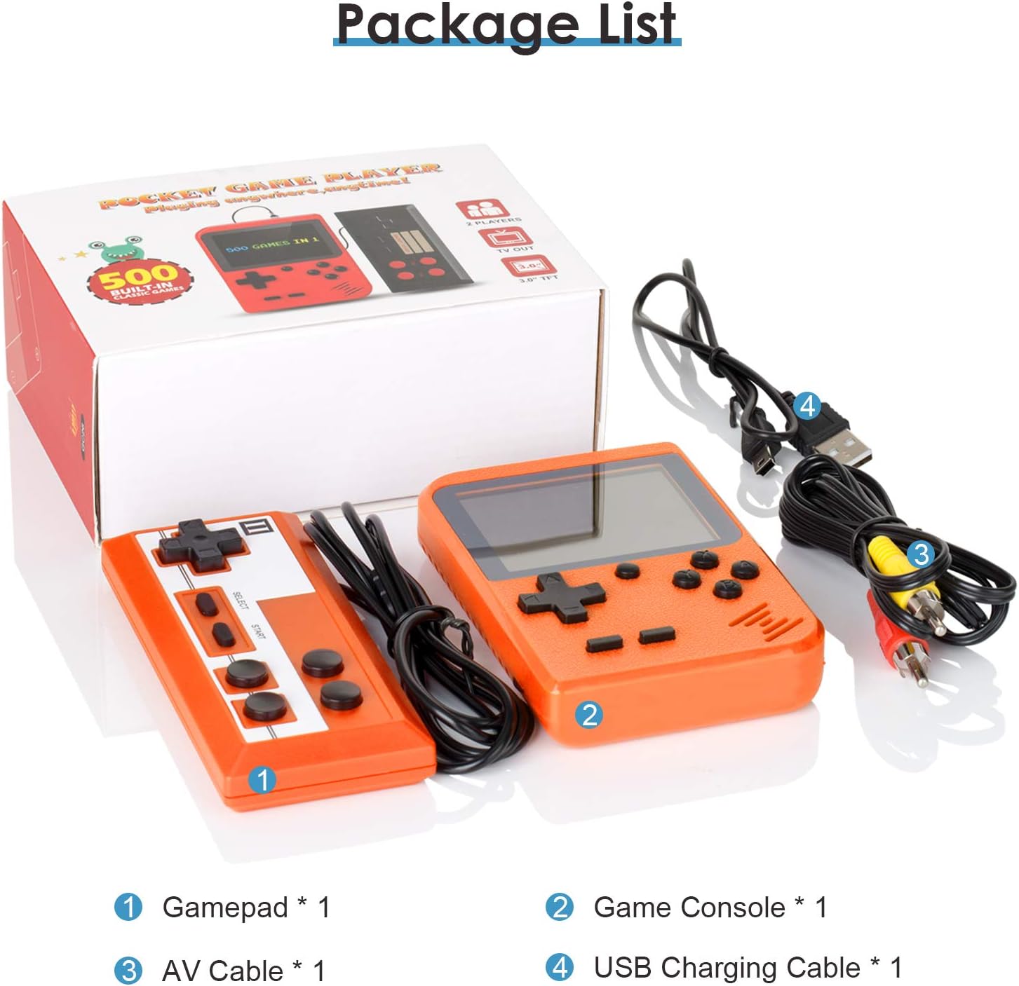 Handheld Game Console, Retro Mini Game Player with 500 Classic FC Games, 3.0 Inch Screen 800mAh Rechargeable Battery Portable Game Console Support TV Connection & Two Players for Kids Adults: Toys & Games