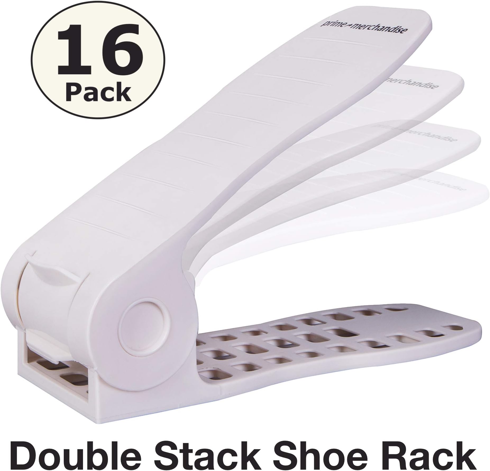 Double Stack Shoe Racks for Closets | Shoe Organizer for Closet | Maximize Shoe Storage Bench with Adjustable Height Shoe Rack | Free Up Space with Closet Organizer | 16-Pack (Cream)