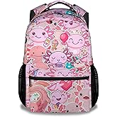 CUNEXTTIME Axolotl Backpack for Girls Boys, 16 Inch Cute Bookbag with Large Capacity, Durable Lightweight Travel Laptop School Bags with Adjustable Straps