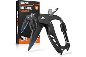GLOPUS Stocking Stuffers for Men Adults, 6 in 1 Multitool Carabiner with Pocket Knife, Christmas Gifts for Mens Him, Cool Gadgets for Men, Folding Knives, Bottle Opener, Window Breaker And Screwdriver