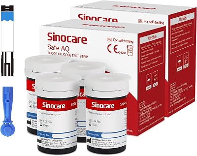 Sinocare 100 Blood Glucose Test Strips & 100 Lans., Safe AQ Compatible