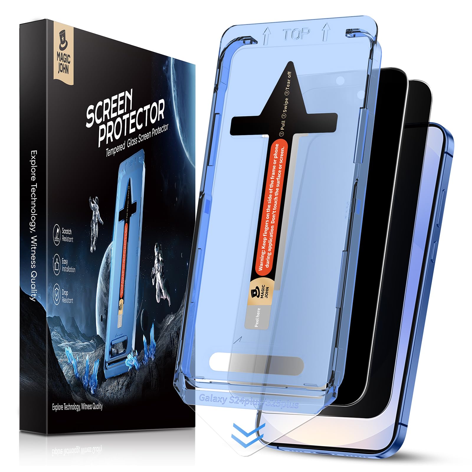 MAGIC JOHN 2 Pack for Samsung Galaxy S25+ Plus 6.7inch Privacy Tempered Glass Screen Protector, Bubble Free, Easy Installation, Auto Dust-Elimination