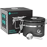 Coffee Gator Stainless Steel Coffee Grounds and Beans Container Canister with Date-Tracker, CO2-Release Valve and Measuring S