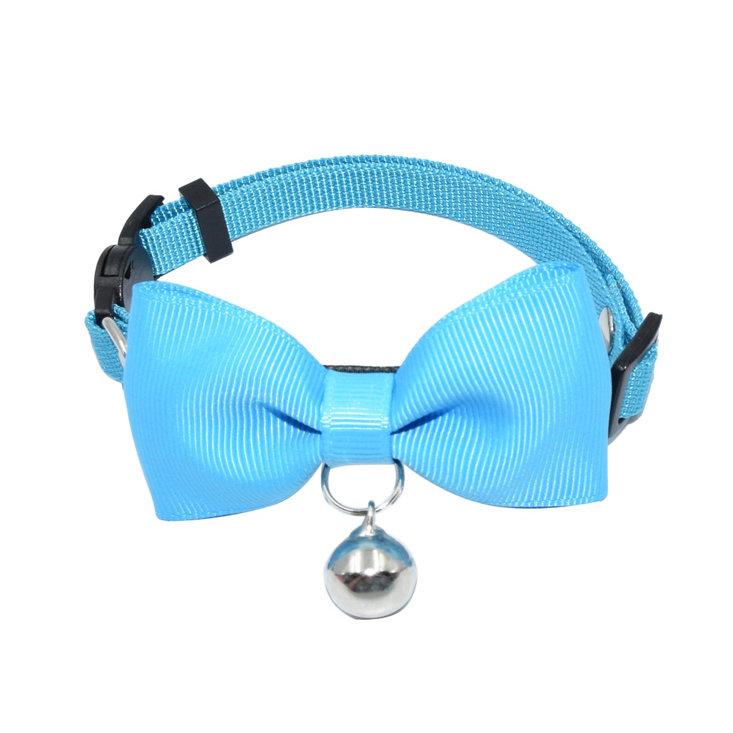 Olahibi Breakaway Clasp Safe Release Cat Collar, Handmade Bowtie,Clear Bell,Nylon Material, for Adult Cats(S,Blue)