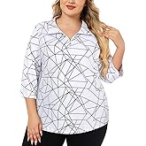Koscacy Women's Plus Size 3/4 Sleeve Golf Tennis Polo Shirts Zip Up Dry Fit UPF 50+ Adjust Workout Tops Athletic Shirt