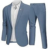 Hihawk Men 2 Piece Regular Fit Linen Suit, Casual Blazer Pants Set, Lightweight Jacket Trouser for Wedding Prom