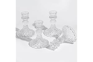 ASHELYULLA 4" Tall Glass Candle Holder Set of 4 Glass Taper Candles Holders for Candlesticks Clear Crystal Candlestick Holders Candle Sticks Holder Decor for Wedding, Birthday, Thanksgiving,Housewarming