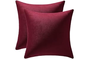 DEZENE Throw Pillow Covers 18x18 Christmas Burgundy: 2 Pack Cozy Soft Velvet Square Decorative Pillow Cases for Farmhouse Home Decor