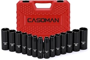 CASOMAN 1/2-Inch Drive Deep Impact Socket Set, Metric, Cr-V, 6-Point, 10 mm - 24 mm, 14-Sockets Set