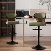 Nalupatio Swivel Bar Stools Set of 2, Adjustable Height Bar Stools, Green | Bentwood, Modern, Faux Leather, Upholstered Seat, Height 24.5-33.5IN, Ergonomic Back, Metal Footrest, for Kitchen Island