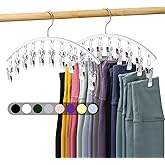 Legging Organizer for Closet, Metal Yoga Pants Hanger w/Rubber Coated 2 Pack w/10 Clips Hold 20 Leggings, Hangers Space Saving Hanging Closet Organizer for Closet Organizers and Storage-White