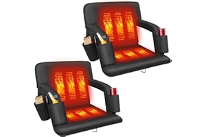 Moteoza Foldable Double Heated Stadium Seats for Bleachers, 6 Reclinng Positions Backrest, Armrests Adjustable – 3 Level Heating Portable Stadium Seating Heated Camping Chairs