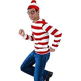 DIENOS Red&White Stripes Cosplay Costume,Halloween Costumes,Funny Sweatshirt Outfit Glasses Suits