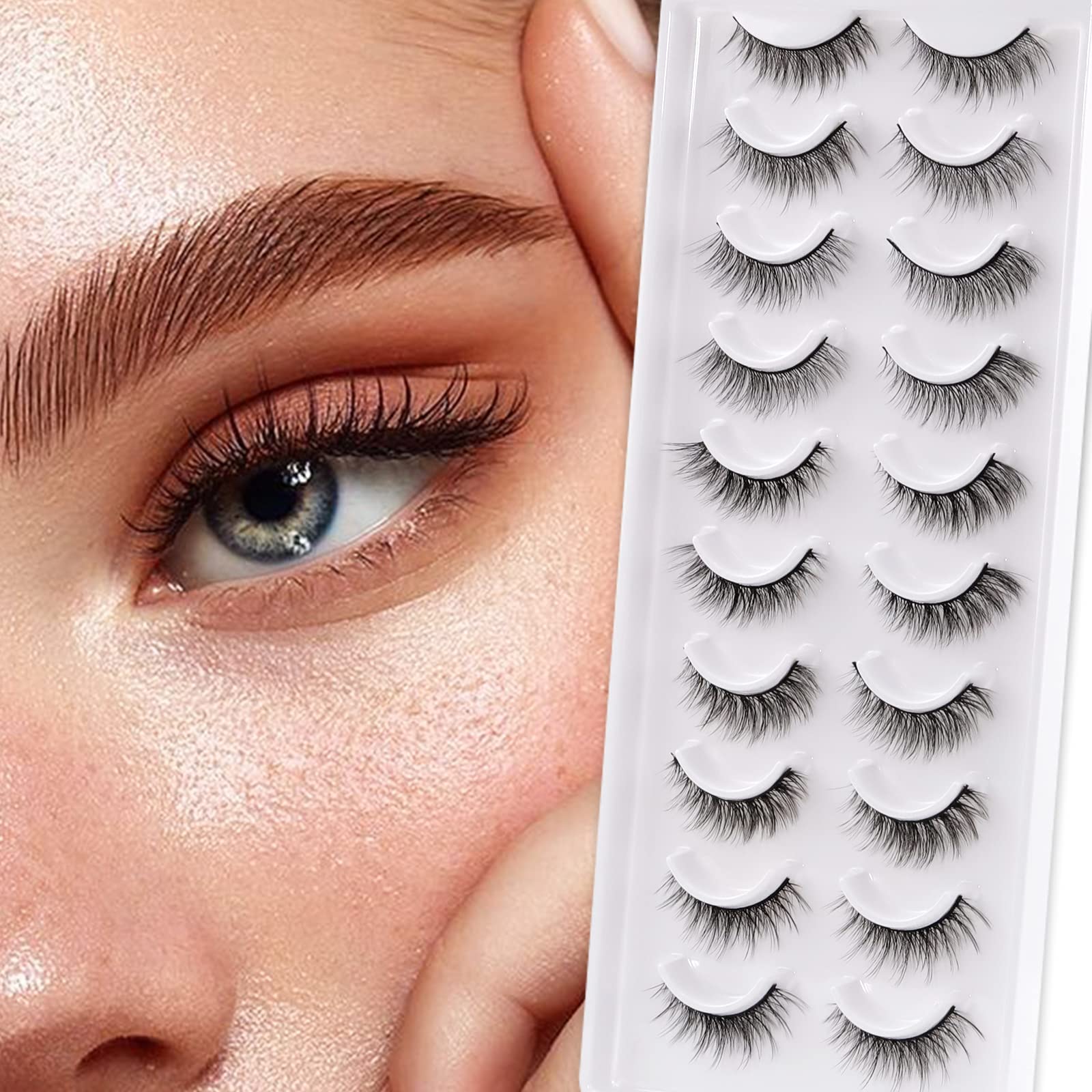 Natural False Eyelashes 10 Pairs Mix Style Multipack Handmade False Lashes Thick Fluffy Faux Lashes 3D Fake Eye Lash Full Strips Soft and Reusable Faux Eyelashes by Obeyalash (False Lashes Mix)