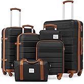 LONG VACATION 6 Piece ABS+PC Hardshell Luggage Set with Spinner Wheels, Lightweight suitcase set with TSA Lock & YKK Zipper