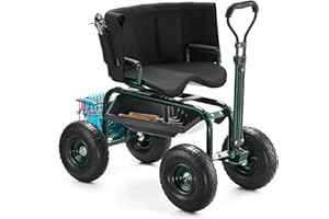 VEVOR Rolling Garden Seat with Wheels, Gardening Stool with Height Adjustable & 360°Swivel Seat, Ergonomic Backrest & Tool Storage, 400lbs Weight Capacity, Garden Scooter Wagon Cart for Yard, Patio