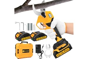 JEXUGK Electric Pruning Shears, 1.6" Upgraded Power Pruners Cordless with 2x2.0Ah Battery, LCD Screen Brushless Professional Gardening Tree Branch Cutter Scissors with 3 Pairs SK5 Blade & Whetstone