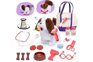 KID E WAN KidEwan 20pcs Veterinarian Kit for Kids with Electric Dog Plush, Pet Carrier Bag,Pet Care Play Set, Doctor Kit for Kids, Doctor Medical Pretend Role Play Puppy Feeding Toy for Boys Girls 3 4 5 6 7 8