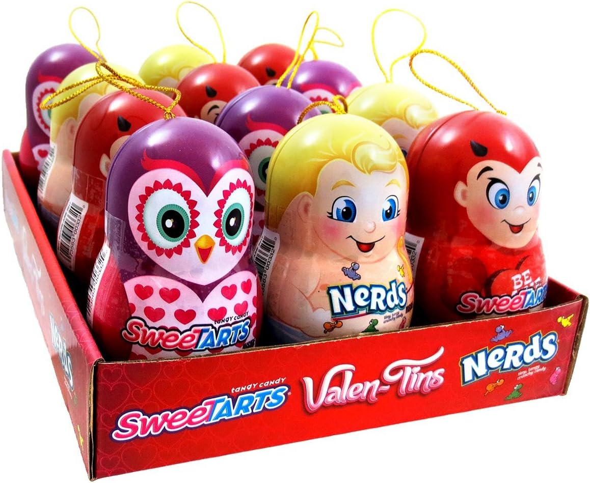 Valentine Tins with Sweetarts or Nerds Wonka Candy 0.4 oz (Pack of 12)