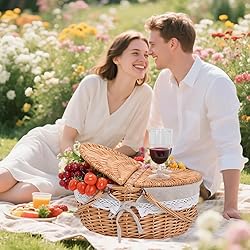 Wicker Picnic Basket with Removable Liner Empty