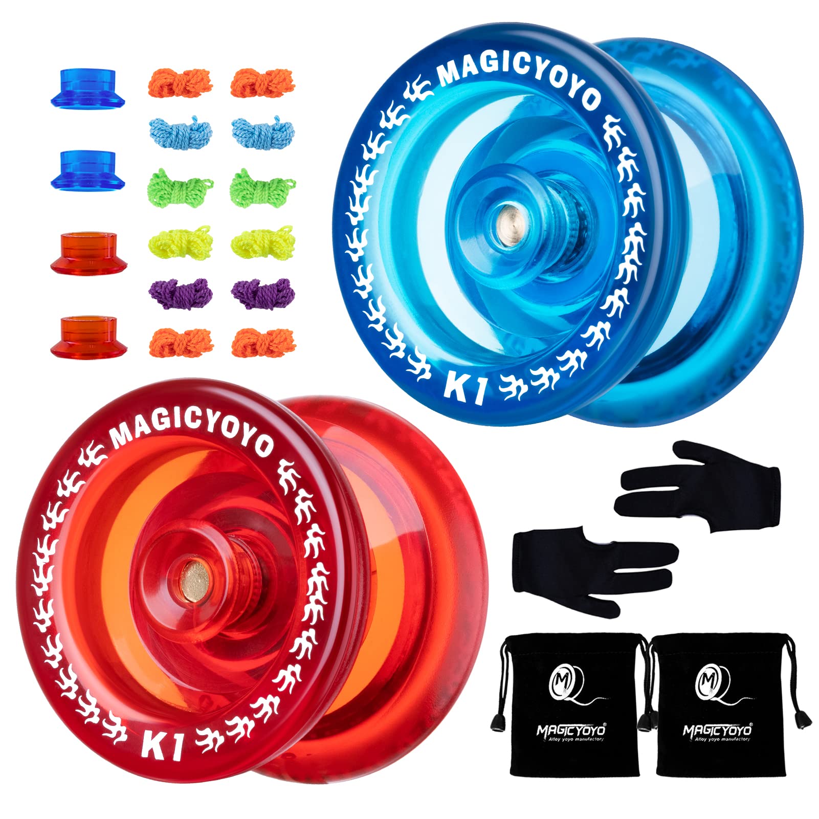 YOSTAR K1 Yoyos Pack of 2, Classic Responsive Yoyo Easy to Play, Trick Yoyo for Kids Beginners, Professional Tug-Return Yo Yo, Plastic Modern Yo-Yo with 12 Strings, Bag, Glove, Hubstack