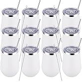 MEWAY Durable 12oz Stainless Steel Wine Tumbler with Lid and straw - Vacuum Insulated Coffee and Wine Cup for Travel, Parties, and Outdoor Events(White, Set of 12)