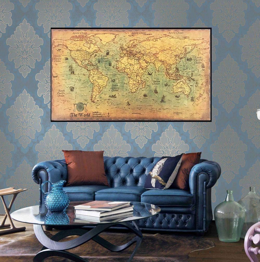 World Map Wall Sticker World Map Huge Map Poster Waterproof Vintage Kraft Travel Map Best Gifts Toy Bedroom Decorations for Children Boys Kids by ARTSTORE (1PCS)
