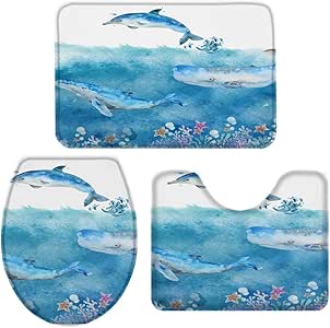 Juego de 3 alfombrillas de baño para asiento de inodoro, diseño de